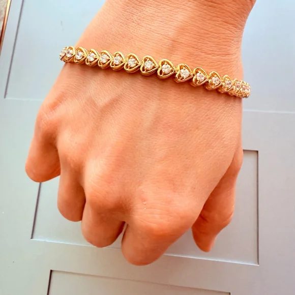 18K Vermeil Heart 8.15 TCW Cubic Zirconia 925 Sterling Silver Tennis Bracelet - Picture 3 of 8
